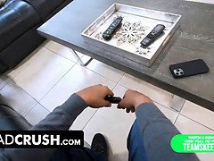 Asteria Jade's stepdad can't resist her massive natural tits and gives her a sloppy BJ