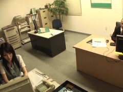 Stunning Japanese secretary gets her hairy pussy smashed hard