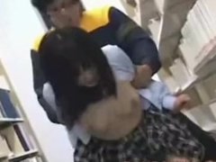 cute schoolgirl fucked and facial money shot by geek in library