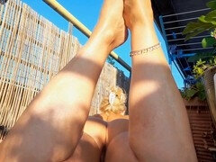 Nude outdoor posing and foot sex action with a hot milf