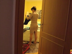 Two kinky teens and their busty teacher fucked in the hostel room