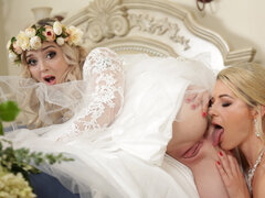 TWo naughty brides are fucking with a lucky groom