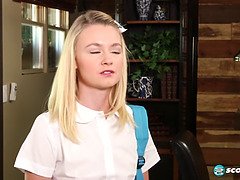 Kenzie Kai flaunts her flat chest and cums hard for the camera