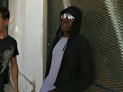 Nubian bottom gets fucked in public by a white stud outside