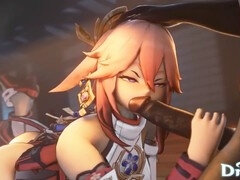 Eula from Genshin Impact faces a Czech gloryhole for some interracial action