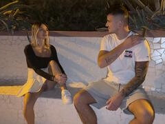 Outdoor encounter with a stranger sans underwear gets interrupted by passers-by