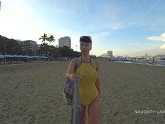 Playa, Madres para coger, Tetas naturales, Al aire libre, Público, Solo, Traje de baño, Tetas