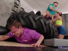 デカ尻, デカパイ, フェラチオ, バック, 女 人男 人, ガリガリ, ティーン, 三人