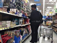 Short Black Milf with Bubble Butt in work pants