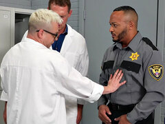 Doctors subduing straight police officer