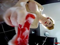 ディルド, フェティッシュ, 手コキする, 熟年, ナイロン, オマンコ, シャワー, 一人