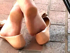 ash-blonde in Flats Candid Shoeplay