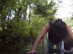 Ebony sucks and fucks fake cop in car