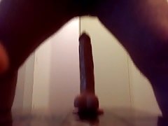 Fat hairy dude cum quickly with dildo in his ass