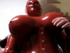 Dildo fuck with two enormous tits lesbians in latex cat bodysuits