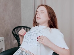 Hd, Masturbatie, Orgasme, Kut duiken, Roodharige vrouw, Alleen, Tiener, Tieten likken