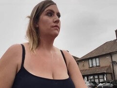 Busty British milf Cumslutjayne gives a hot outdoor handjob and gets filled with cum