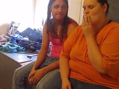 Hot girls smoking share a cigarette before eatting out her asshole and making her cum everywhere