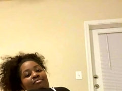 Curvy ebony babe with big black tits masturbating on webcam solo