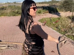 Mature Spanish beauty flaunts her naked body on a public highway