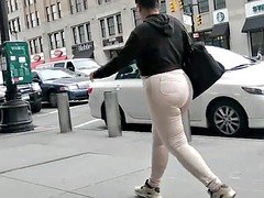 Nice Latina Teen Booty walking in Creme Jeans