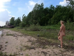Blondine, Frau, Behaart, Nippel, Nackt, Nudist, Öffentlich, Muschi