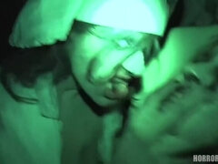 The dude bangs two gorgeous babes in a horror scenario
