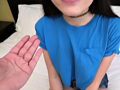 Enthousiasteling, Grote lul, Pijpbeurt, Schattig, Latijnse vrouw, Gezichtspunt, Zuigen, Tiener