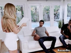 黒人, ブロンド, フェラチオ, イく瞬間, 開帳, 異人種間, ラフ, スパンキング