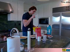 Extra small redhead teen Madie Collins is misbehaving in the kitchen again