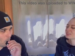 First, we light up; then, a gorgeous Bosnian amateur with petite frame and small breasts handles my big Puerto Rican cock, giving her a slick massage 