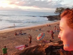 Amateur, Plage, Nue, De plein air, Petite femme, Pov, Public, Nénés
