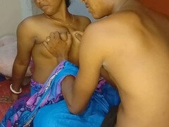 Bengali nymphs in blue saree share a wild threesome with their maid featuring real blowjobs