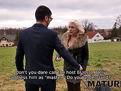Camilla Creampie, the blonde mature babe, gets her natural tits fucked and creampied in hot stockings