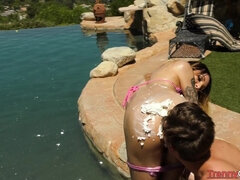Hard Sex on all fours outdoor shag for kinky Shemale