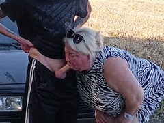 Mature Russian Stepmom Zona901 Blowjob in Nature - Deep Throat Neighbor & Cum Swallow