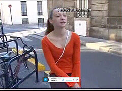 Spicy French teen in orange shirt gets hot action