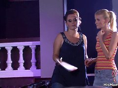 Lesbian mom seduces her step son's gf to dirty sex