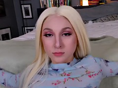 Amateur bigtitted babe sucks cock in POV after masturbating