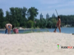 Nude beach girl gets together with her friends