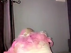 Bent over slut using a dildo deep in her sissy hole