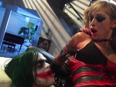 Catwoman and Harley Quinn  get fucked by Joker in porn parody movie