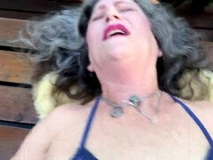 Outdoor fun under the table with Maxxximummilf getting pounded and drenched