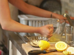 Busty hairy lesbians teasing and touching each other outdoors