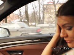 Busty teen gets anal in the car