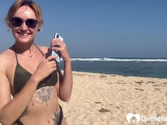 Amateur, Plage, Beauté, Bikini, Blonde, Sucer une bite, Seins naturels, Nénés