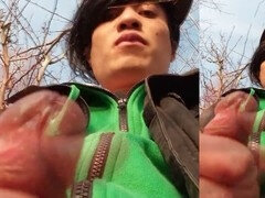 Jon Arteen enjoys thick cum during outdoor gay masturbation session