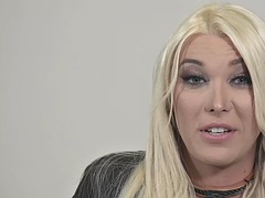Transsexual babes fuck with guys in a bareback orgy