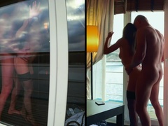 Amateur, Couple, Tir de sperme, En levrette, Petite amie, Seins naturels, Chatte, Nénés