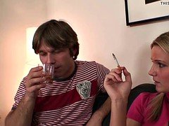 Girlfriends mother in stockings sucks and rides cock